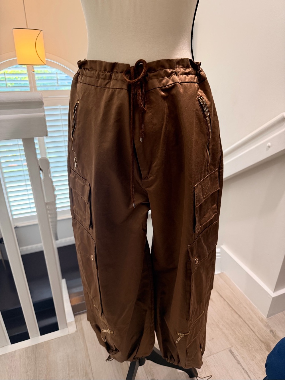 Cynthia Rowley Brown Cargo Jogger Pants with Drawstring Waist